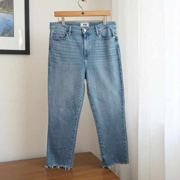 Paige Sz 14 Hoxton Slim Raw Crop Light Wash High Rise Blue Jeans - Picture 1 of 9